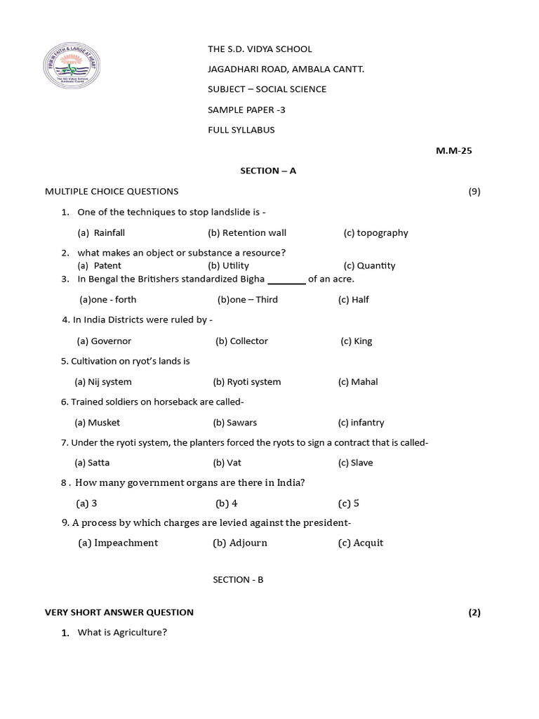 Sample Paper 3 | PDF