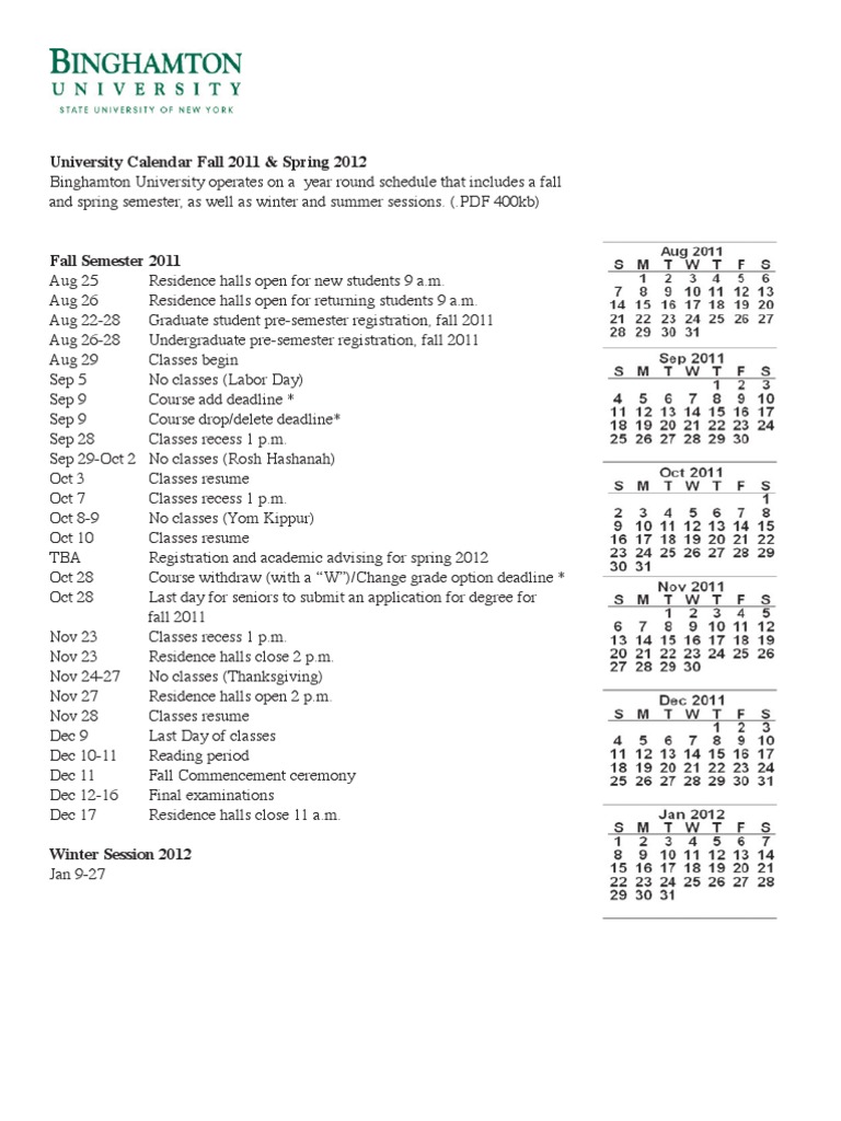 Binghamton University Academic Calendar 2011-2012 | PDF