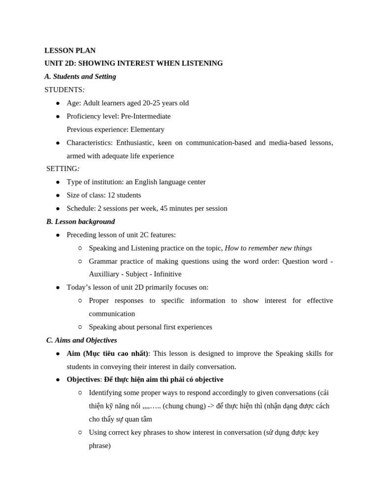 (Intern) Lesson Plan - Mẫu | PDF