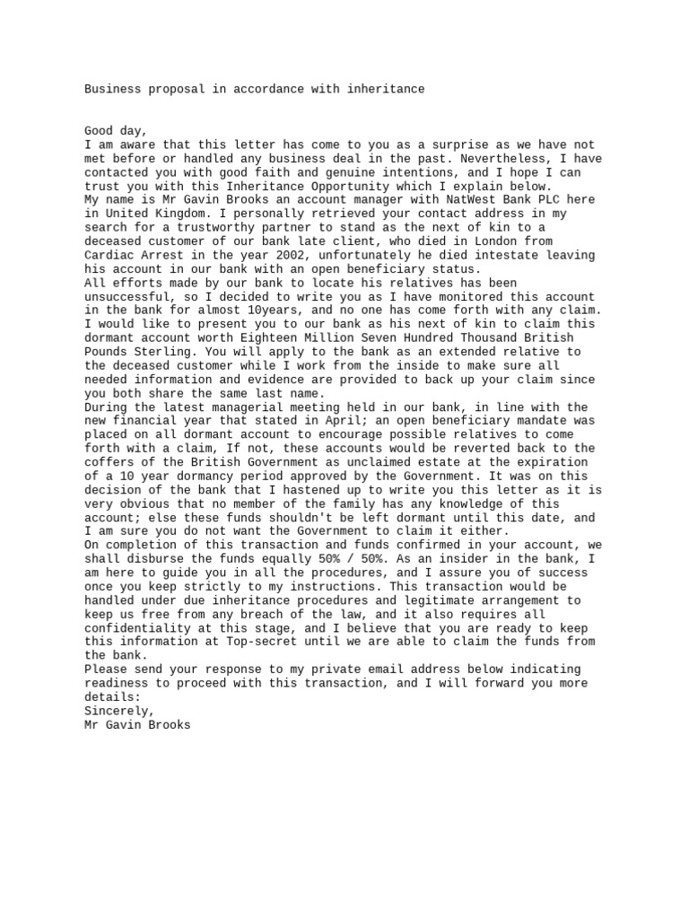Inheritance Bank Proposal | PDF