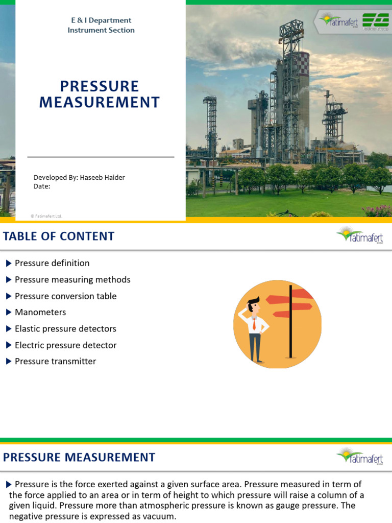 Pressure Measurement: E & I Department Instrument Section | PDF