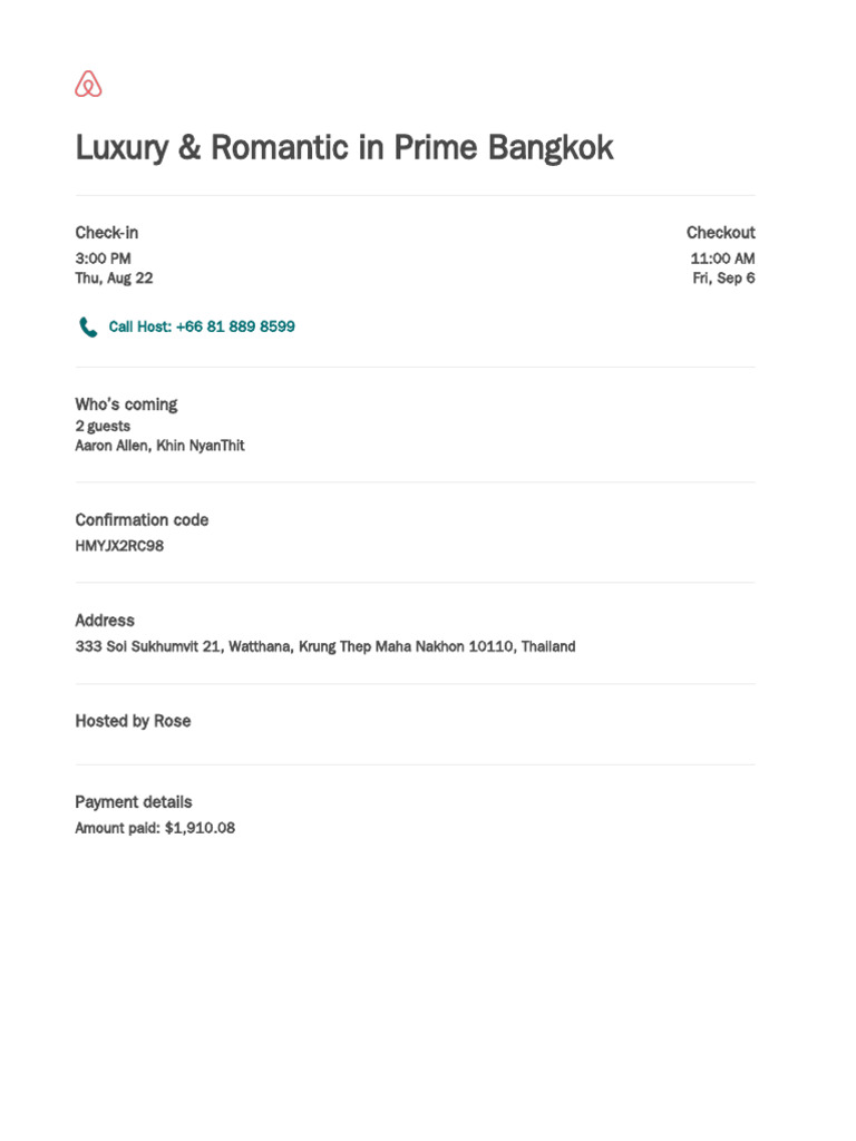 Airbnb Confirmation | PDF