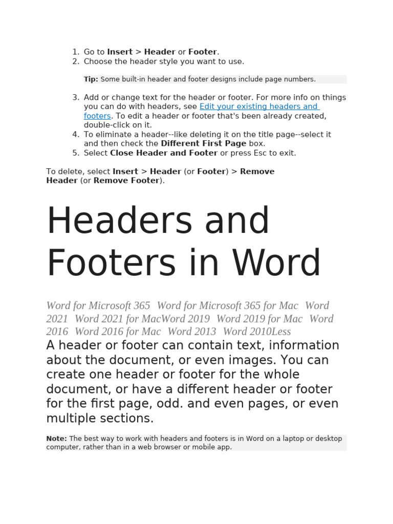 Instuctions For Header and Footer | PDF | Business