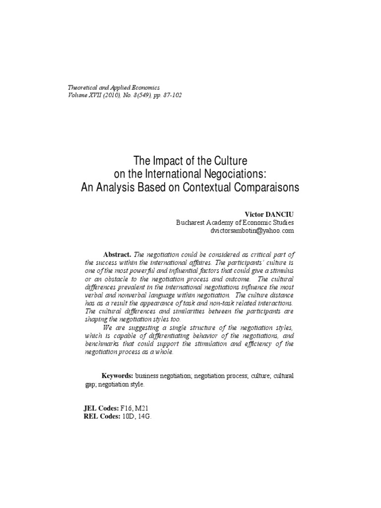 Culture Negotiations | PDF | Negotiation | Nonverbal Communication