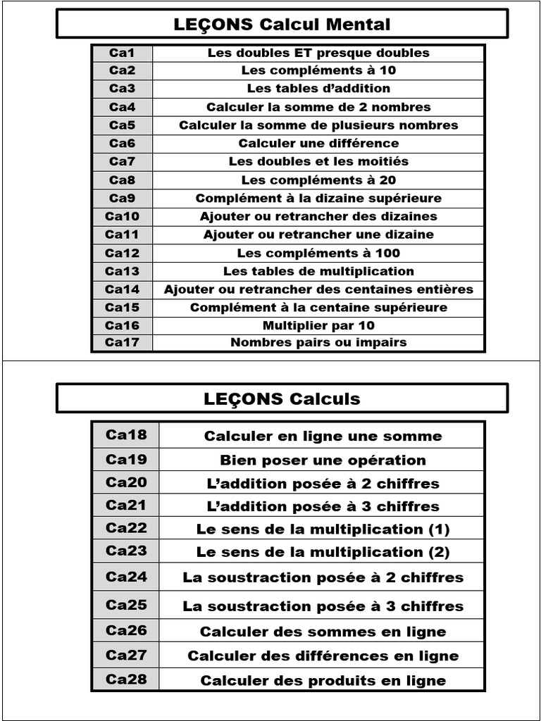 Lecons Calcul Mental Calculs | PDF