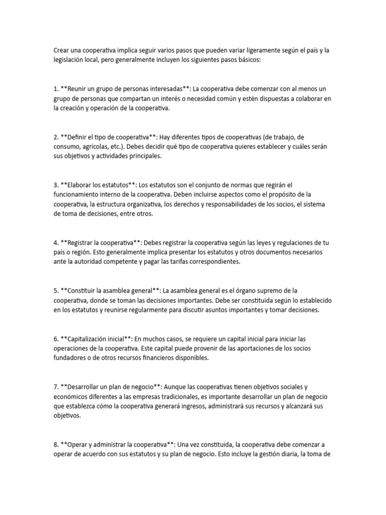 Crear Una Cooperativa | PDF
