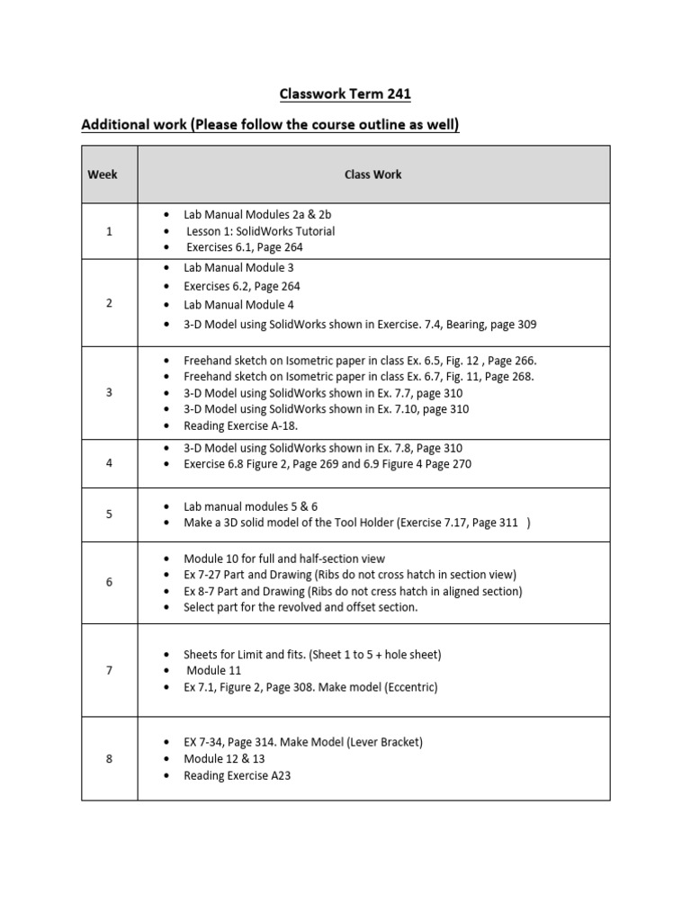 SolidWorks Assembly Classwork Guide | PDF
