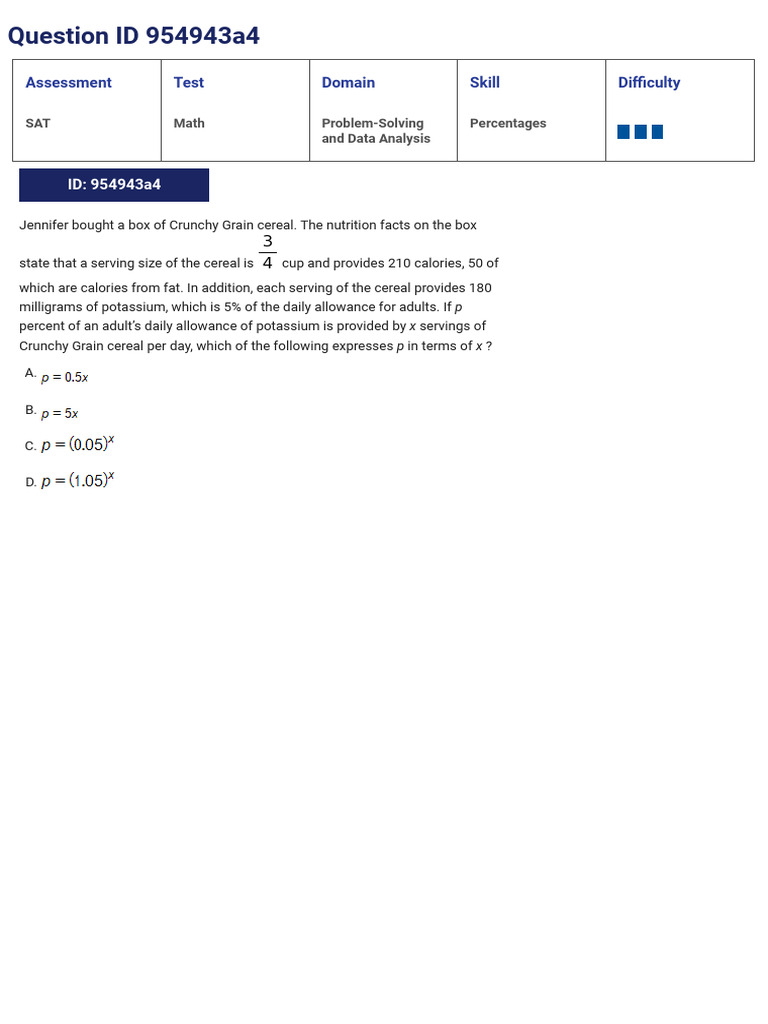 Question ID 954943a4: Assessment Test Domain Skill Di Culty | PDF