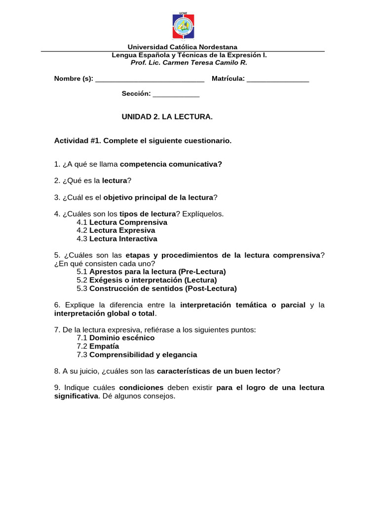 Asignación 2 La Lectura LE I | PDF