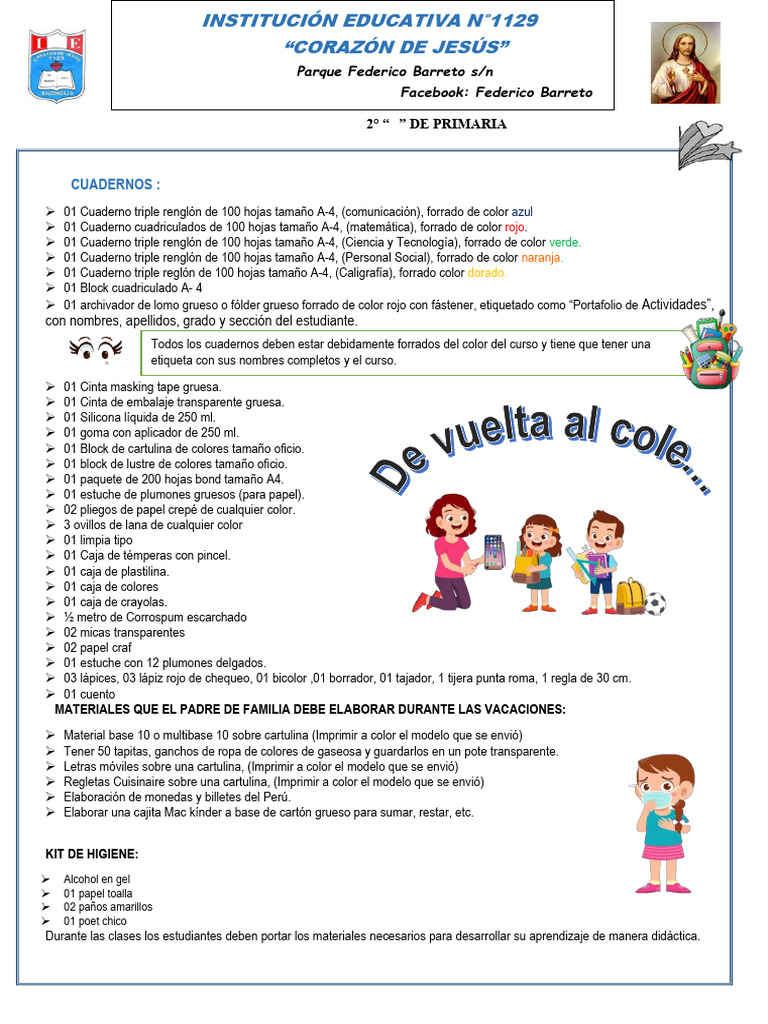 Lista de Útiles de Segundo Grado b . Ruth Contreras | PDF