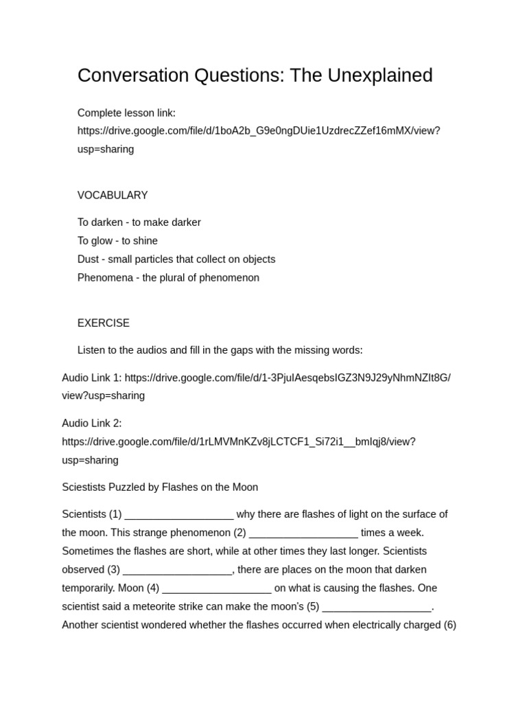 Conversation Questions - The Unexplained | PDF