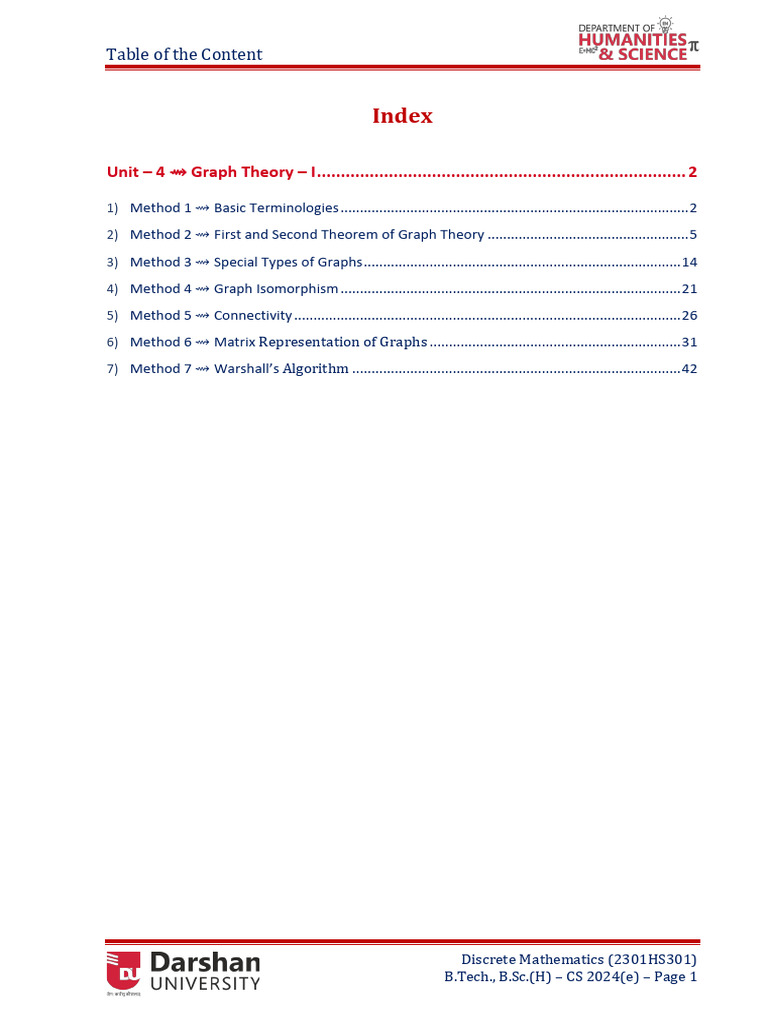 Index: Unit 4 Graph Theory I