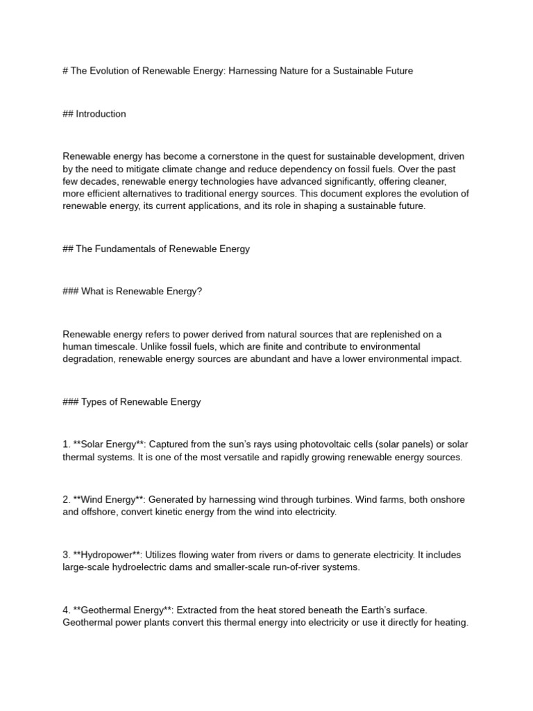 The Evolution of Renewable Energy Harnessing Nature For A Sustainable ...