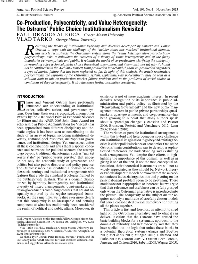 Co Production Polycentricity and Value Heterogeneity V. Tarko PD ...