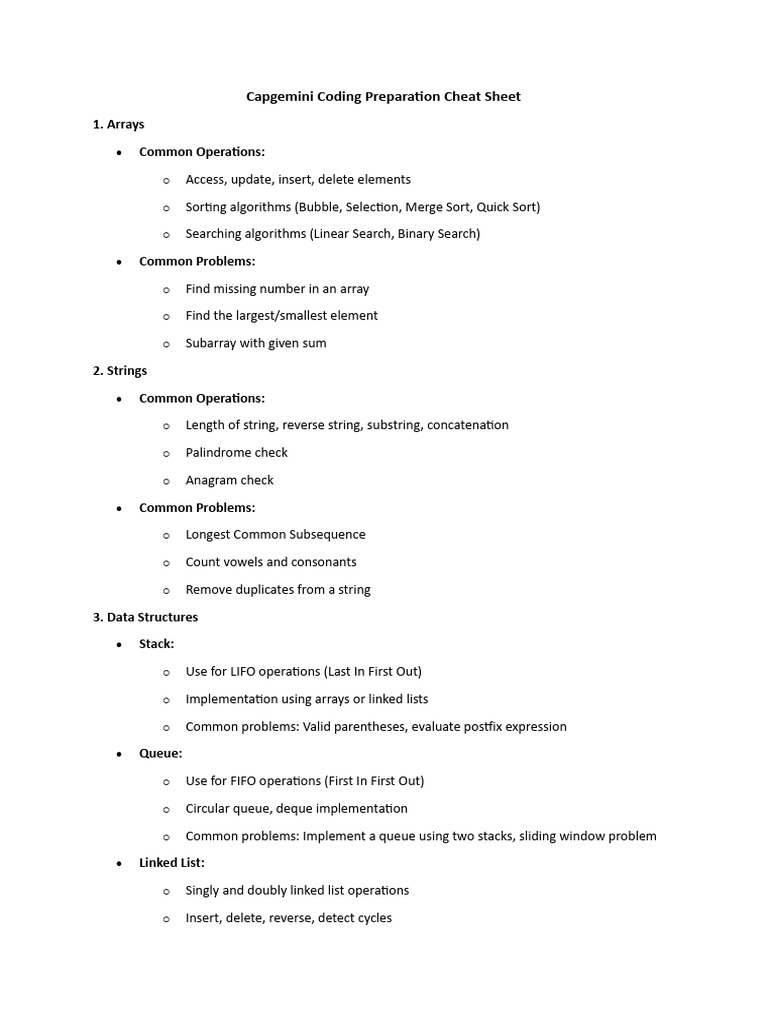 Capgemini DSA Coding Cheat Sheet | PDF | Programmation informatique ...
