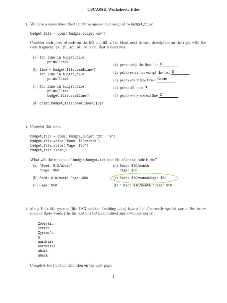 1-Files Worksheet Solution | PDF
