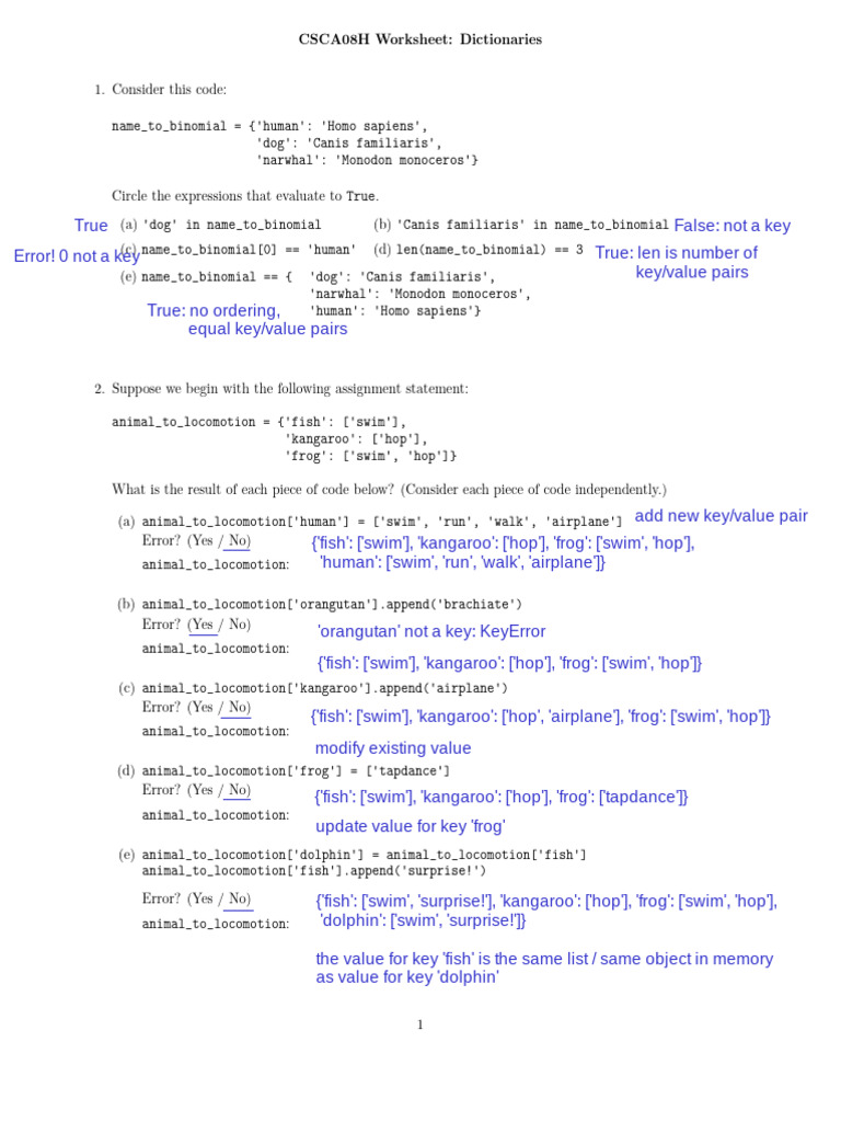 2-Dict Worksheet Solution | PDF