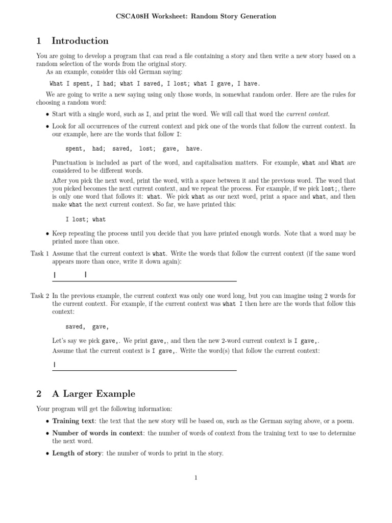 1-Random Story Worksheet Solution-1 | PDF