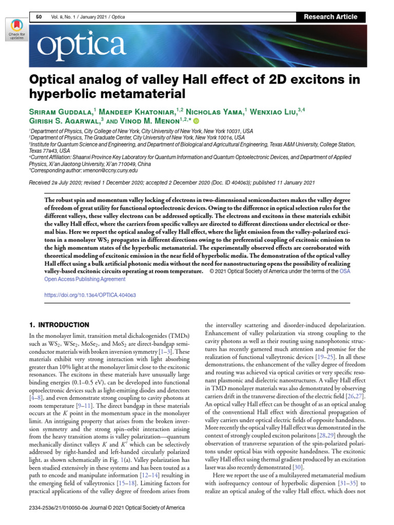 Optical Valley Hall Effect in WS2 | PDF