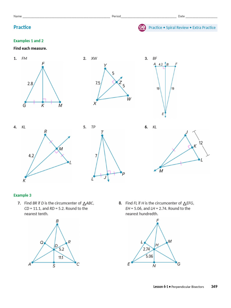 Lesson 6-01 Perpendicualr Bisectors | PDF | Perpendicular | Teaching ...