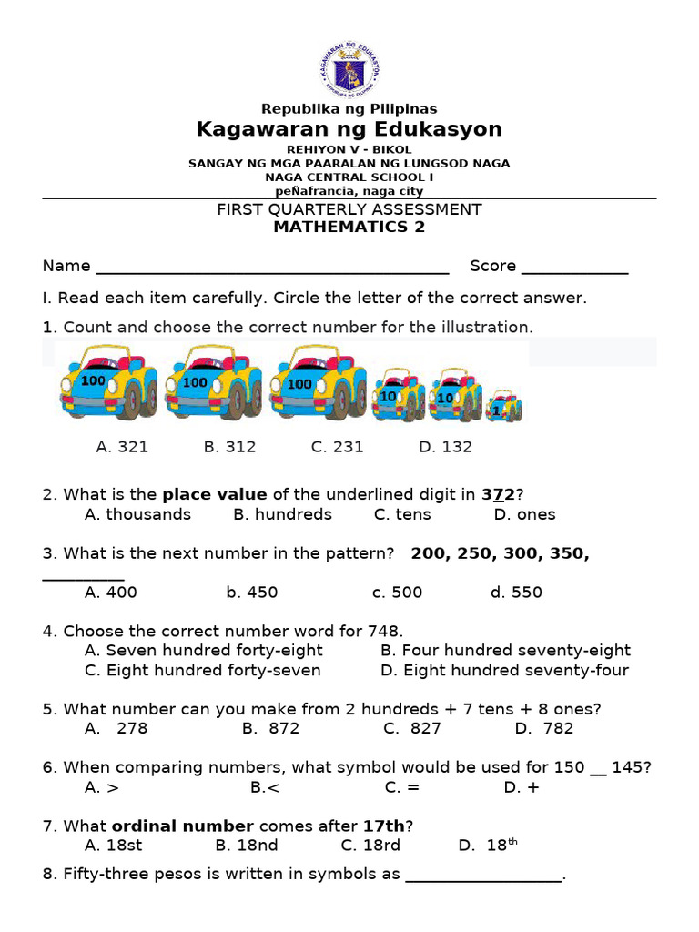 Math First Periodical Exam | PDF