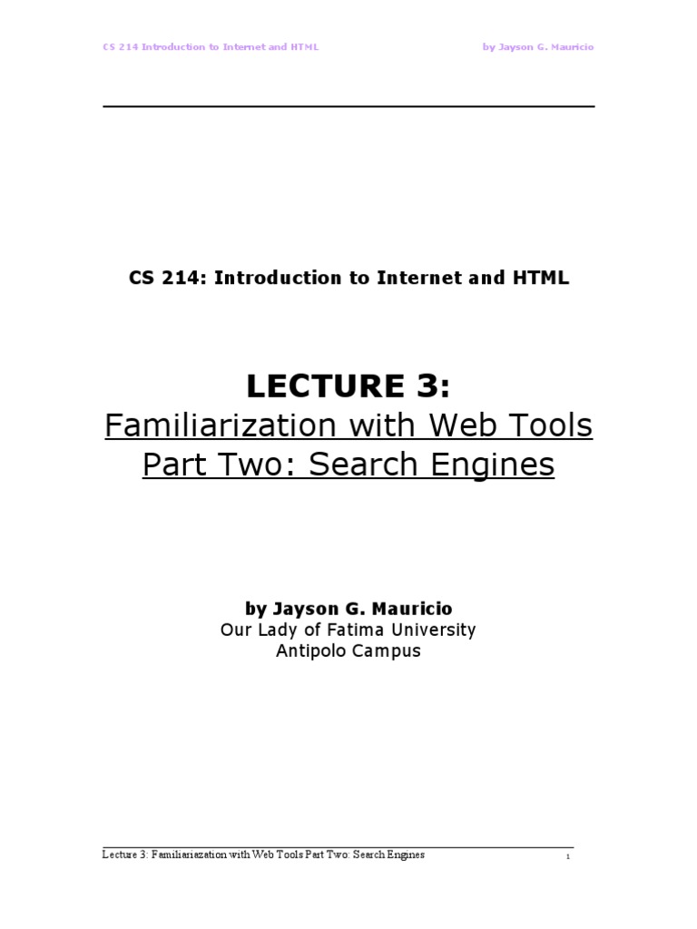 CS 214 Lecture 03 - Familiarization With Web Tools Part Two | PDF | Web ...