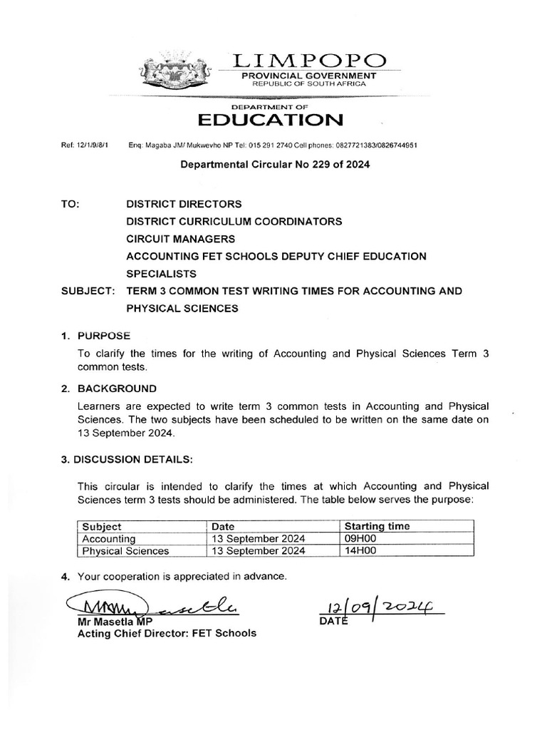 Term 3 Common Test Writing Times | PDF