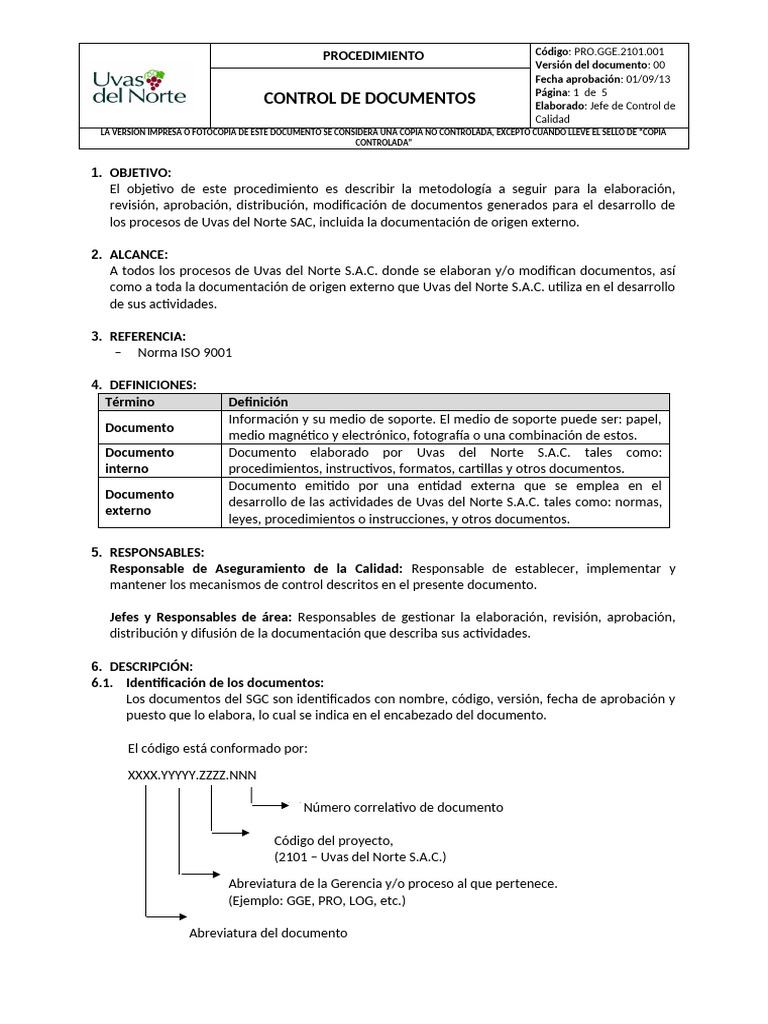PRO - GGE.2101.001 Procedimiento de Control de Documentos V01 | PDF