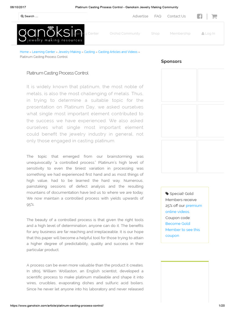 Platinum Casting Process Control - Ganoksin Jewelry Making Community | PDF