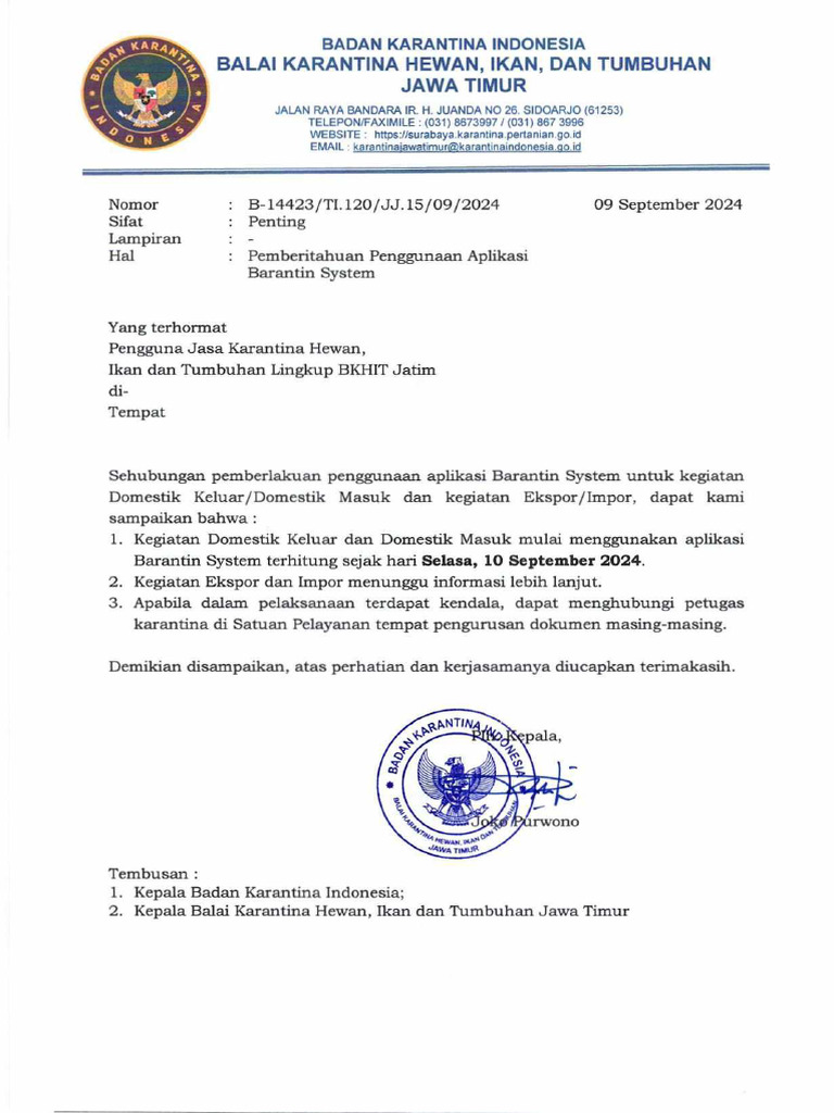 Penggunaan Aplikasi Barantin System - 1 | PDF