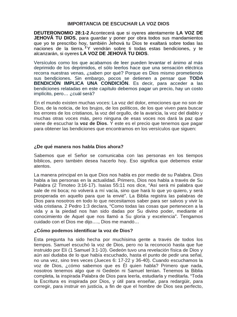 Importancia de Escuchar La Voz de Dios | PDF | Dios | Biblia