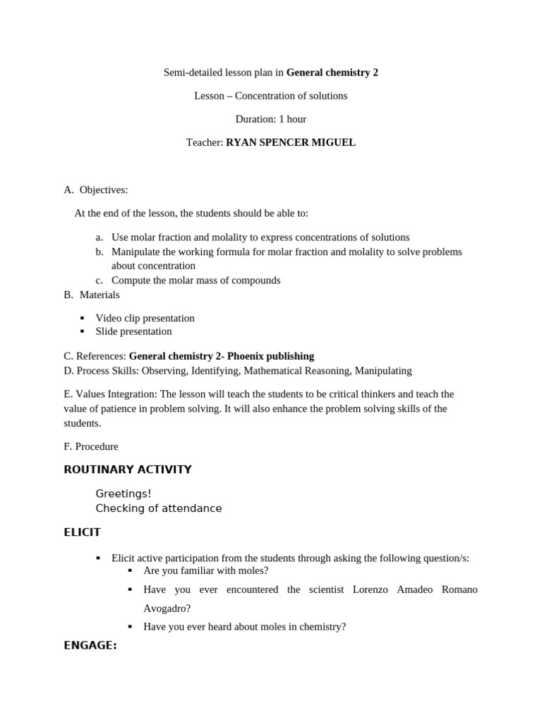 Grade 11-Lesson Plan Gen Chem 2 | PDF