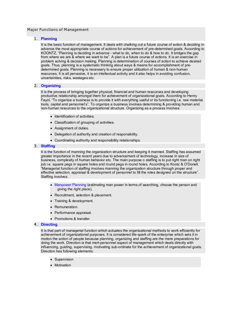 Major Functions of Management | PDF | Planning | Human Resources