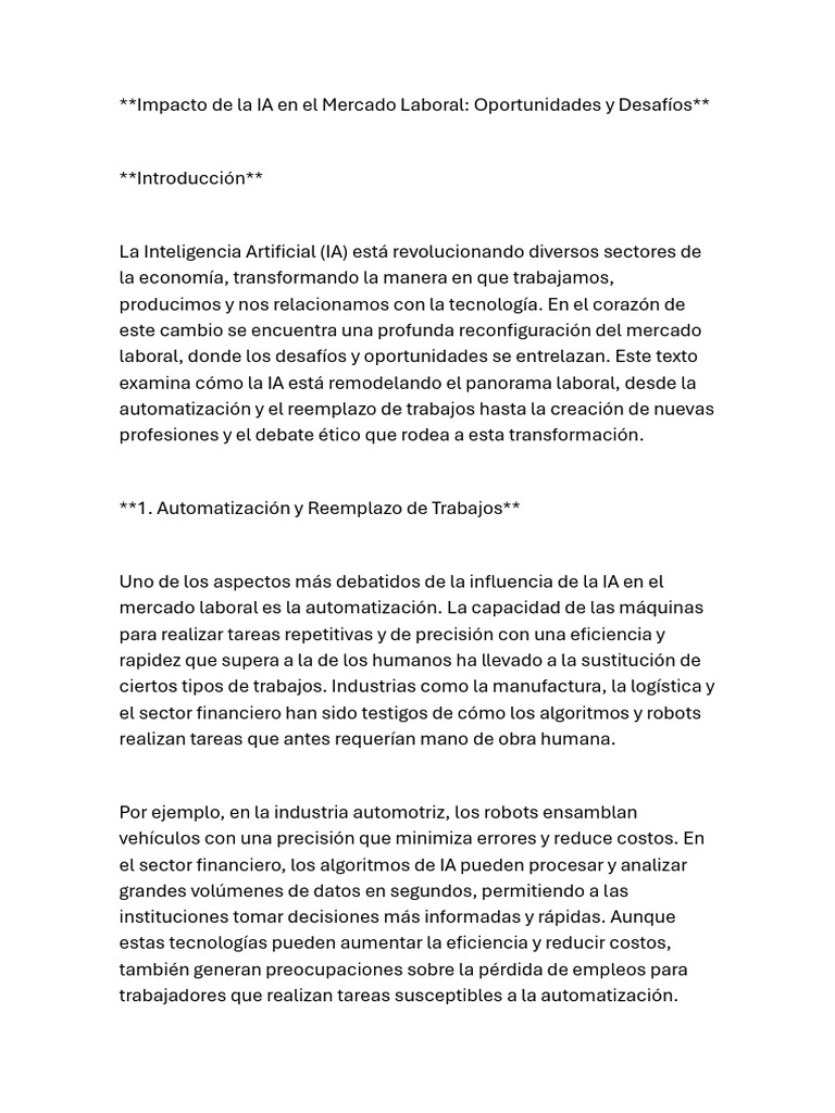 IA y su Impacto en el Mercado Laboral | PDF | Inteligencia artificial ...