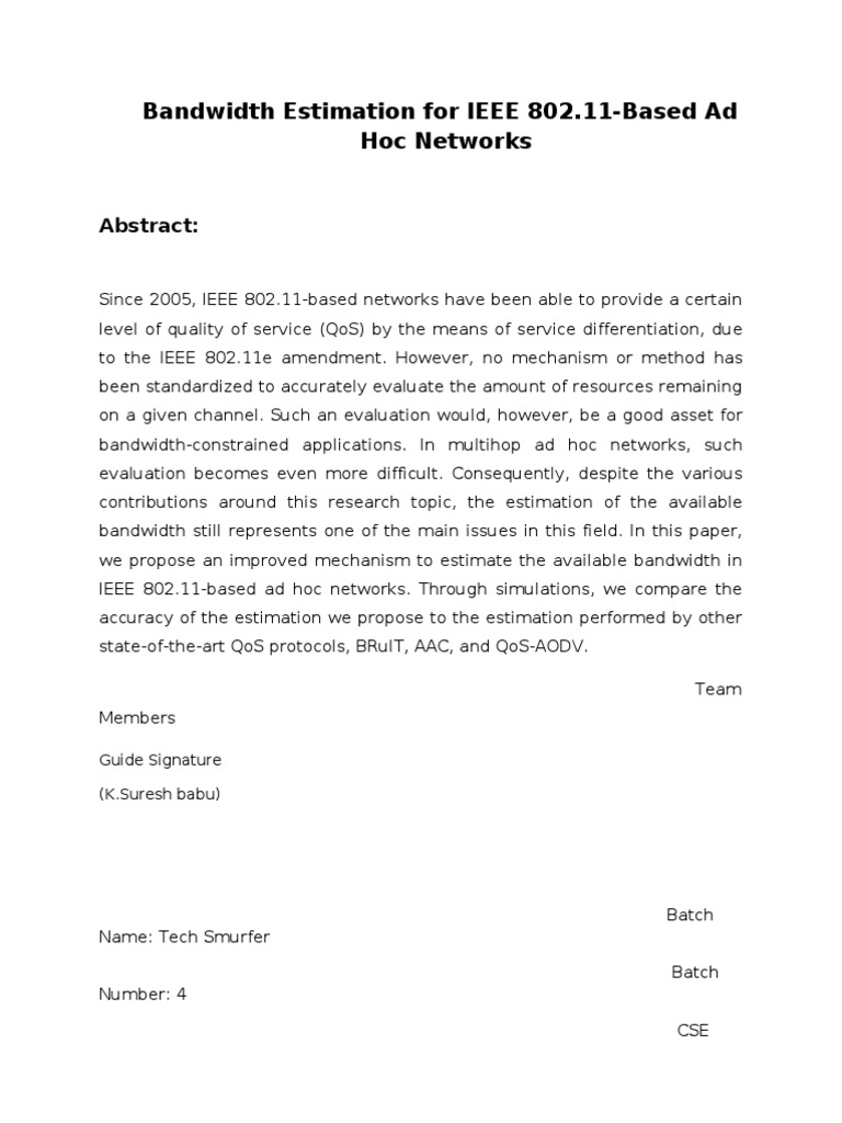 Bandwidth Estimation For IEEE 802 | PDF