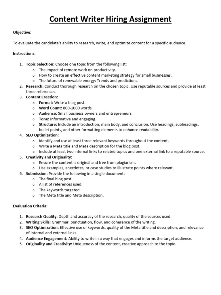 Content Writer Hiring Assignment | PDF