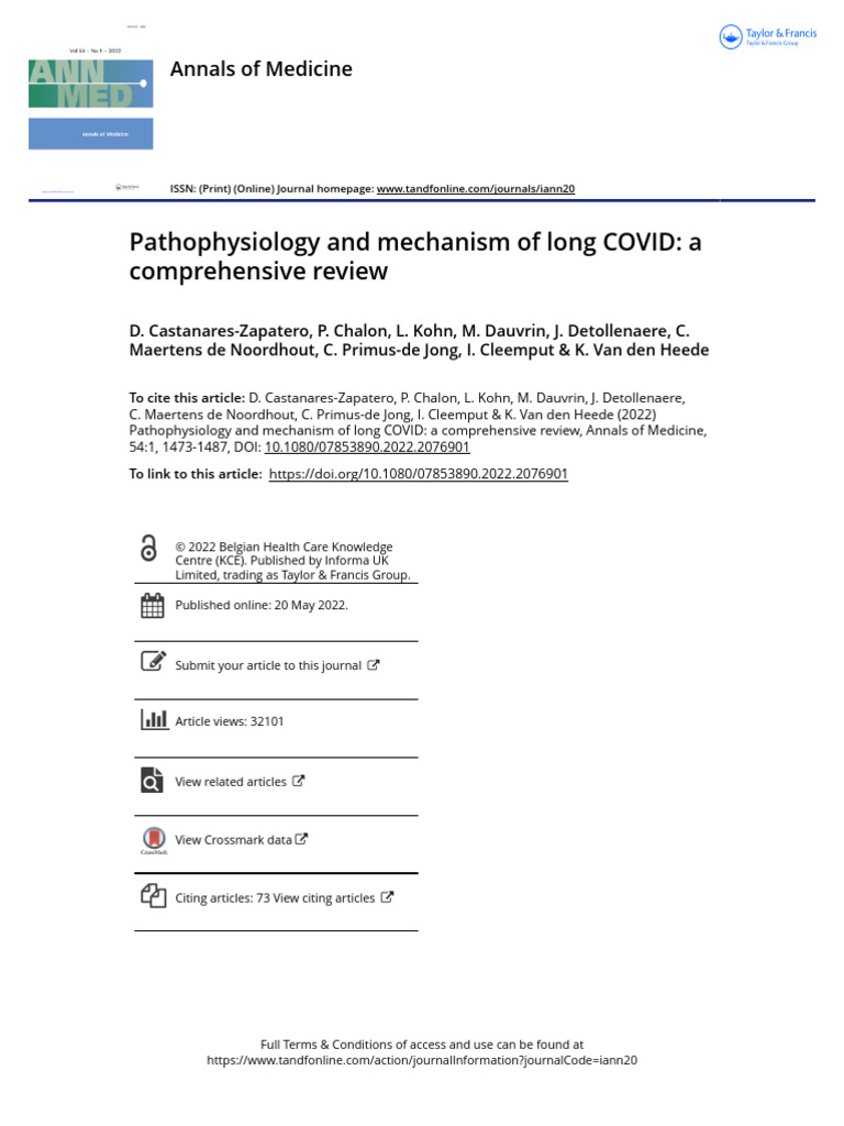 Pathophysiology and Mechanism of Long COVID A Comprehensive Review | PDF