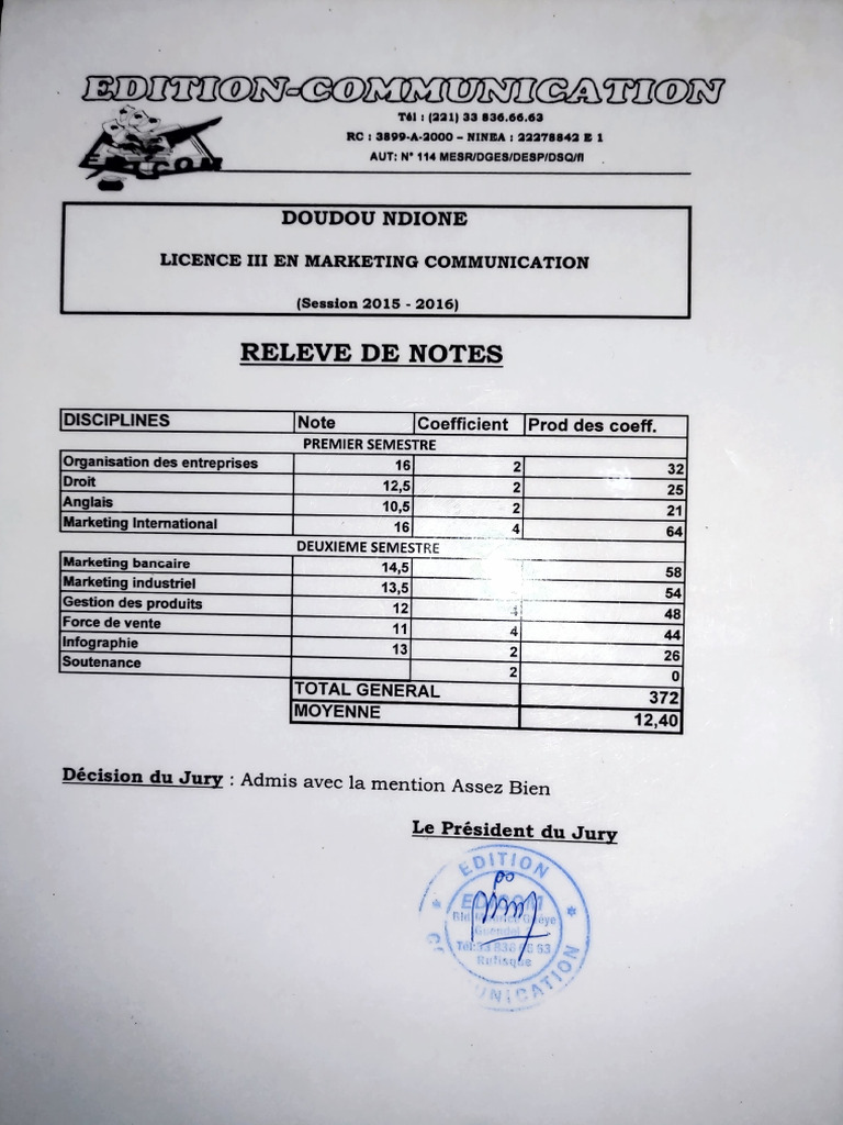 Diplômes et relevés de notes au Sénégal | PDF