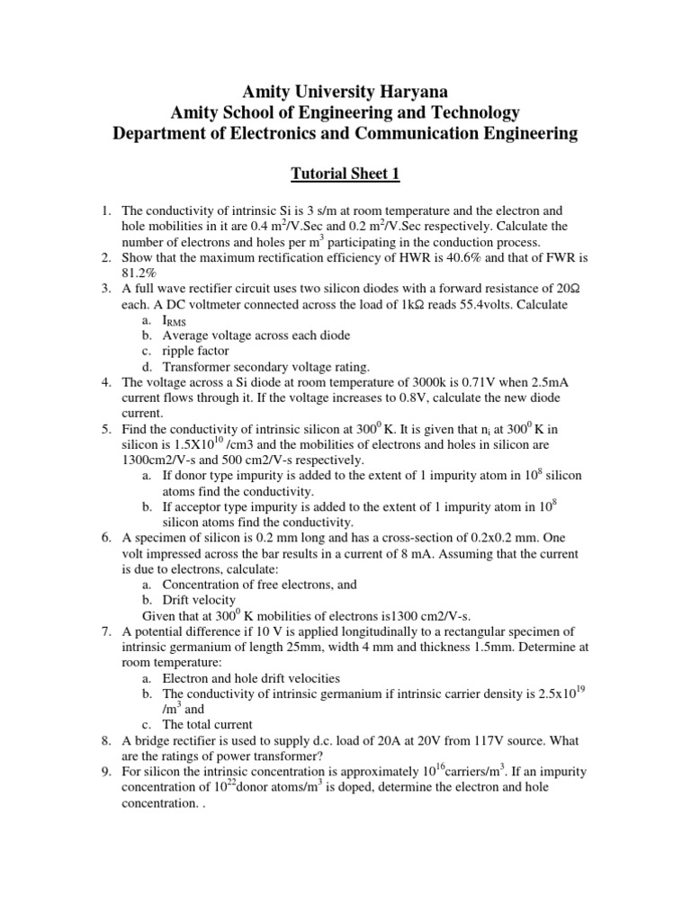 Tutorial Sheet Analog Electronics Pdf Bipolar Junction Transistor
