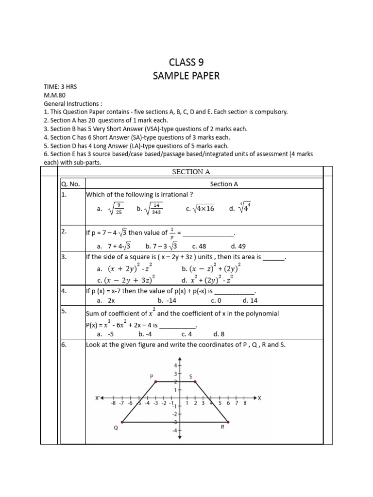 SAMPLE PAPER CLASS 9 Cluster-3 | PDF
