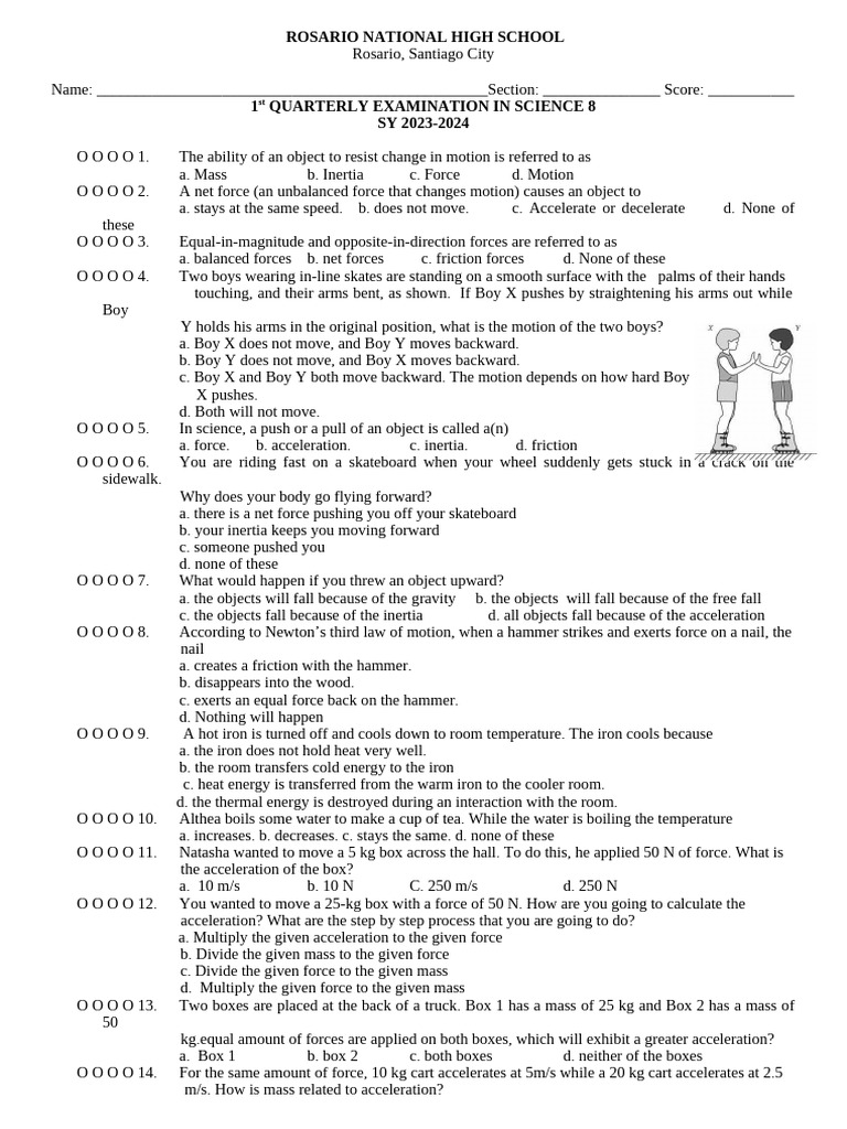 Science first quarterly exam 2023 2024 pdf