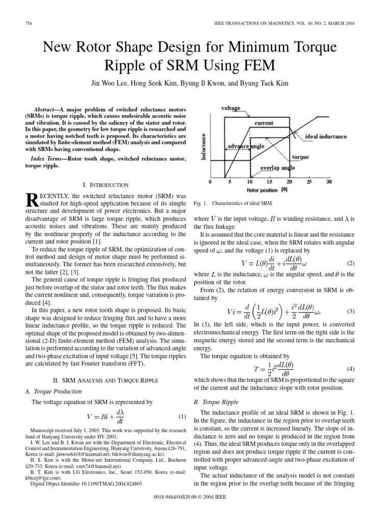 New Rotor Shape Design For Minimum Torque Ripple of SRM Using FEM | PDF