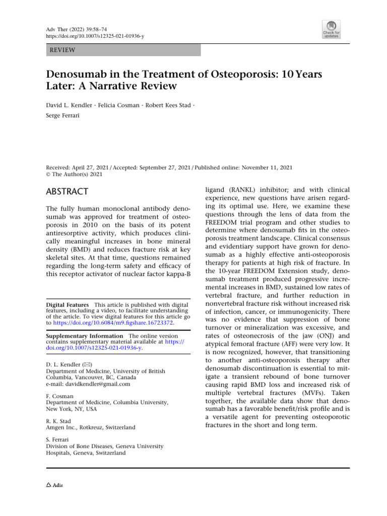 Denosumab in The Treatment of Osteoporosis: 10 Years Later: A Narrative ...