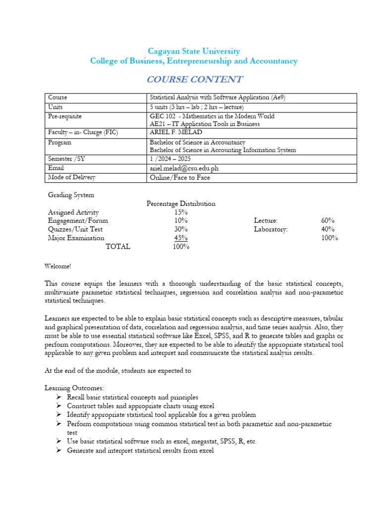 SASA-Course Content (2024) | PDF