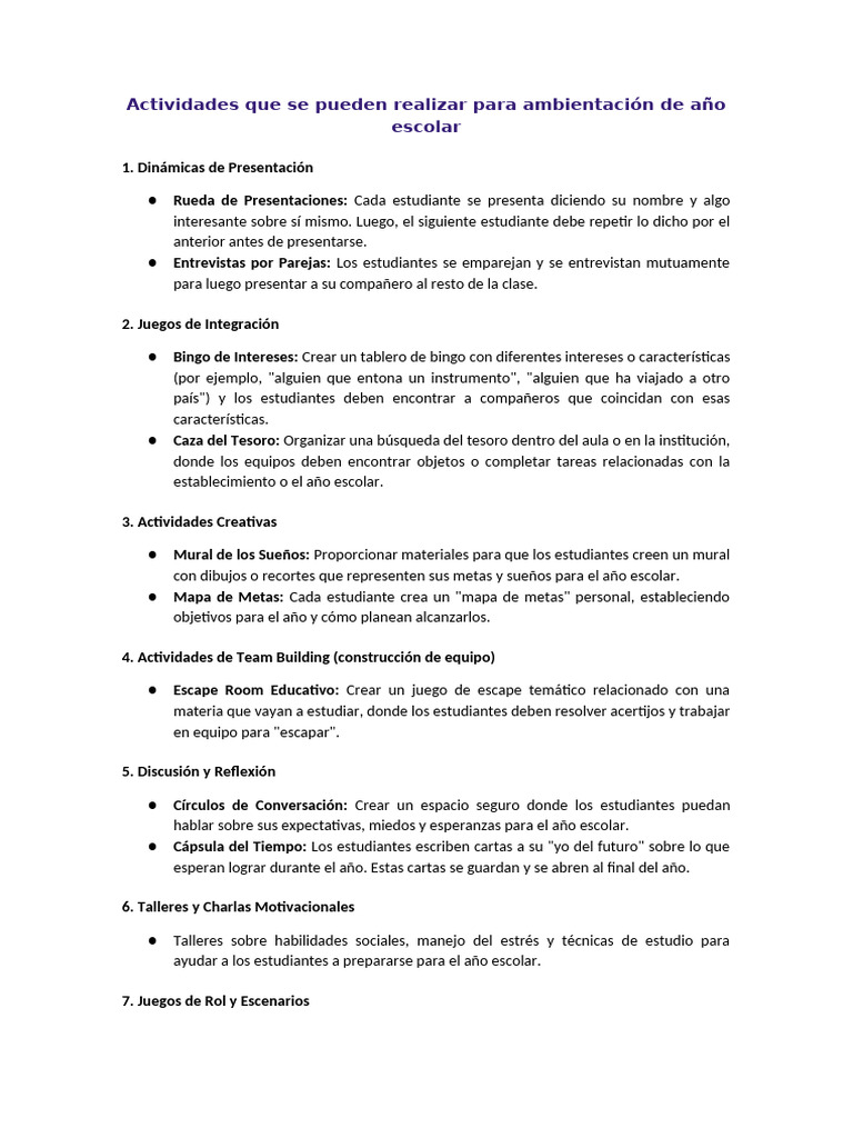 Actividades Que Se Pueden Realizar para Ambientación de Año Escolar ...