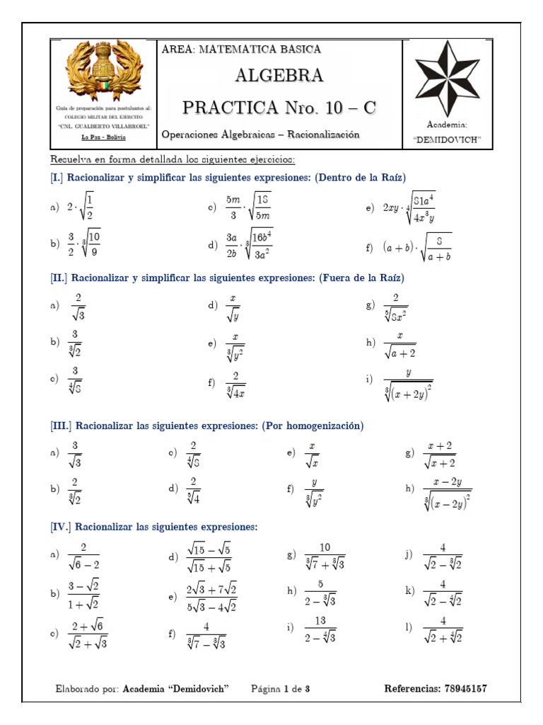 Practica 10 - C Algebra - Radicales | PDF