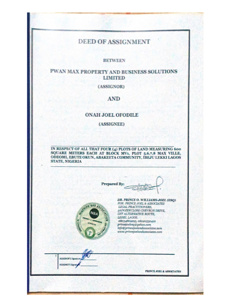 Deed of Assignment | PDF