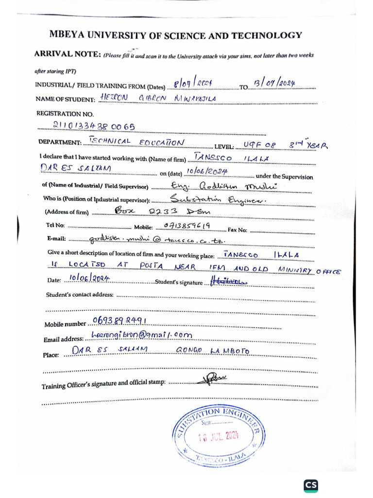 Arrival Note | PDF