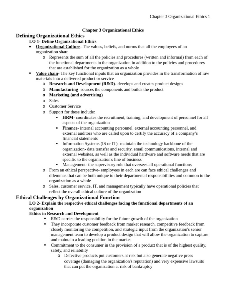Chapter 3 Organizational Ethics | PDF