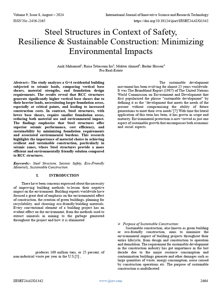 Steel Structures for Sustainable Construction | PDF | Efficient Energy ...